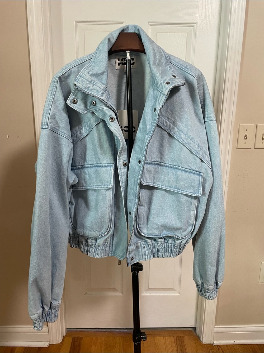 Light Wash Denim Bomber Jacket - Women